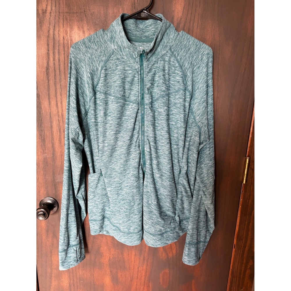 Title Nine Womens XL Teal Full Zip Athletic Jacket Thumbholes Mock Neck